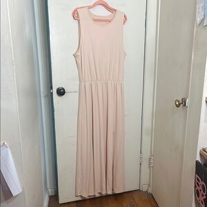 Sleeveless beige tan cream Maxi Dress with slit